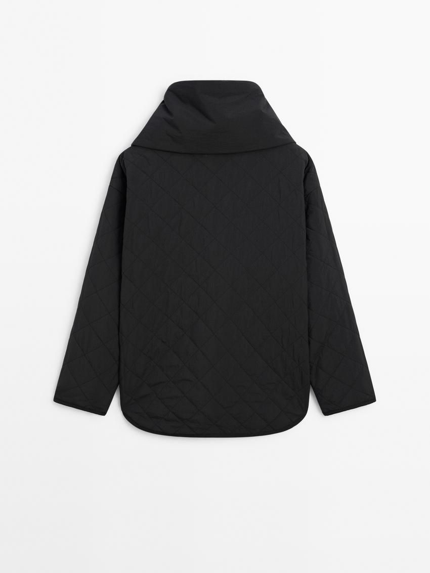 Massimo Dutti Diamond With Scarf Women Quilted Jacket Black | US-GK3648502