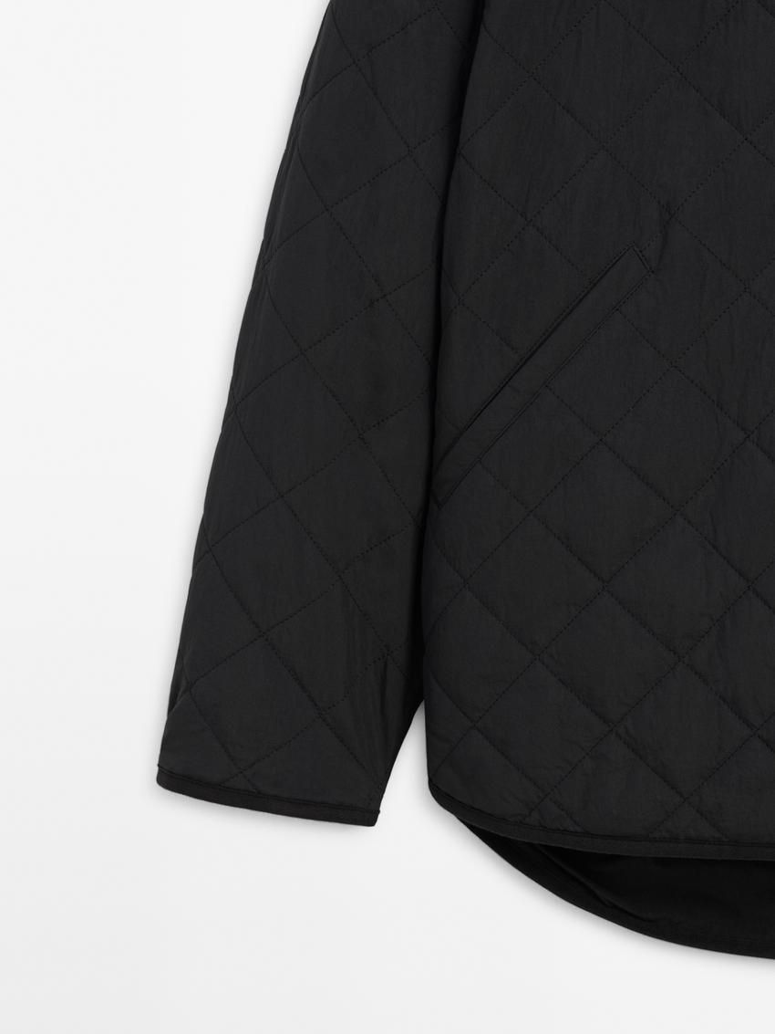 Massimo Dutti Diamond With Scarf Women Quilted Jacket Black | US-GK3648502