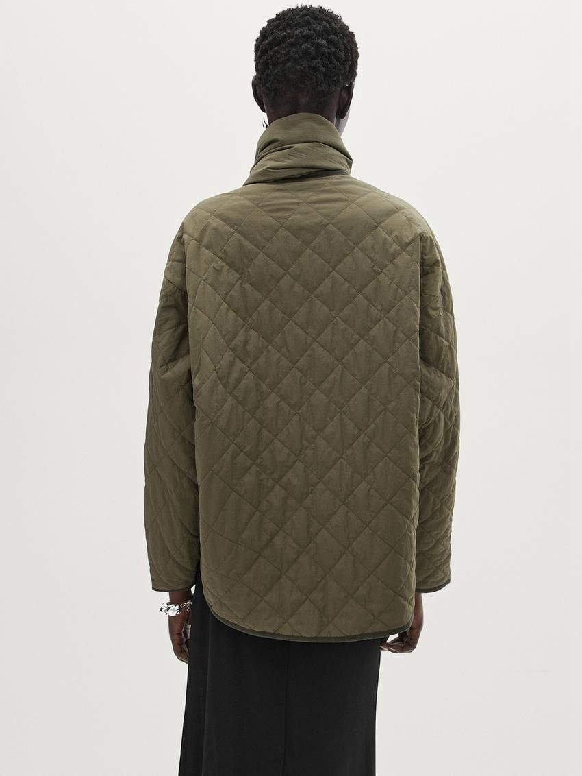 Massimo Dutti Diamond With Scarf Women Quilted Jacket Khaki | US-NE4875301