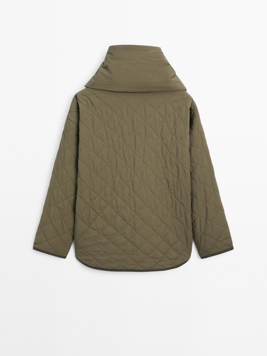 Massimo Dutti Diamond With Scarf Women Quilted Jacket Khaki | US-NE4875301