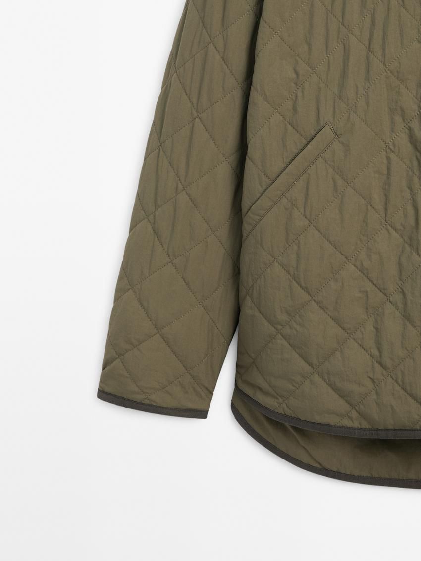 Massimo Dutti Diamond With Scarf Women Quilted Jacket Khaki | US-NE4875301