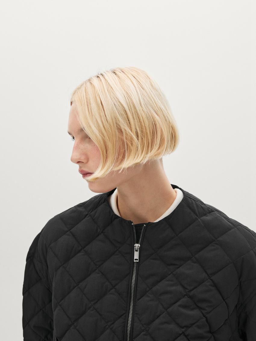 Massimo Dutti Diamond Women Quilted Jacket Black | US-WT3791805