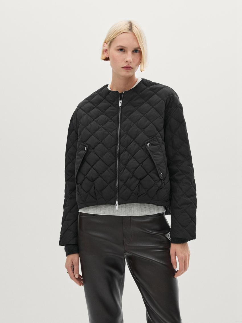 Massimo Dutti Diamond Women Quilted Jacket Black | US-WT3791805