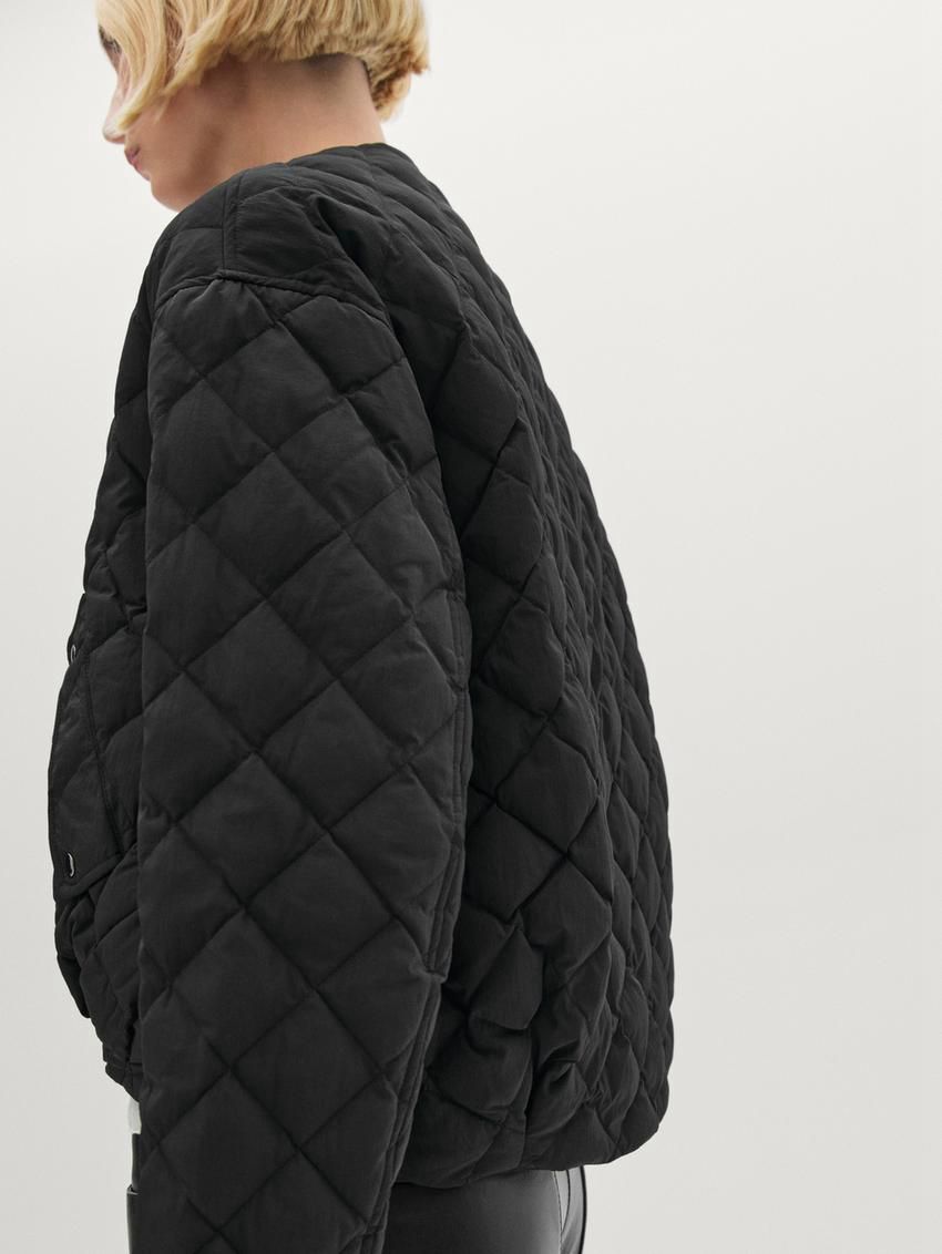 Massimo Dutti Diamond Women Quilted Jacket Black | US-WT3791805