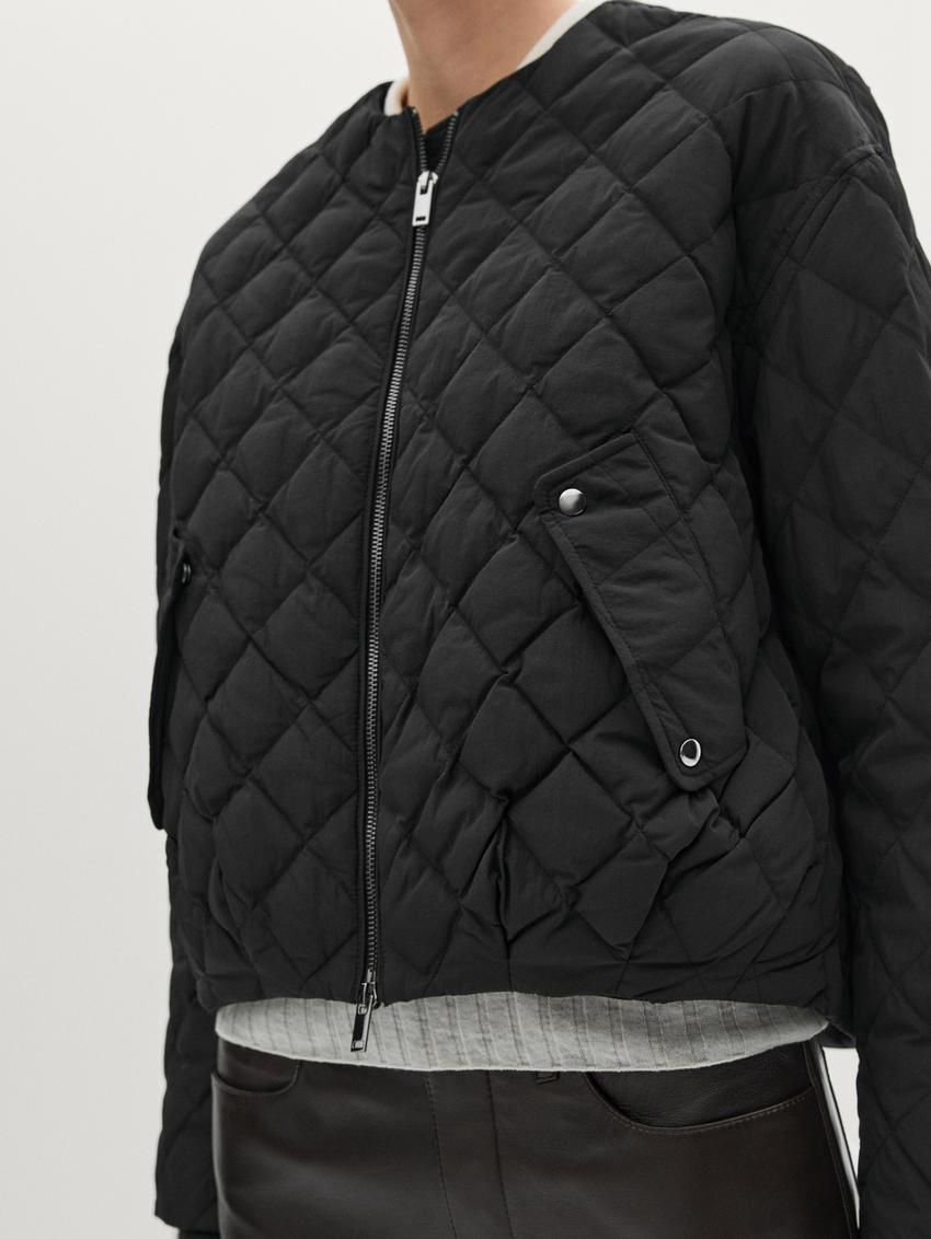 Massimo Dutti Diamond Women Quilted Jacket Black | US-WT3791805