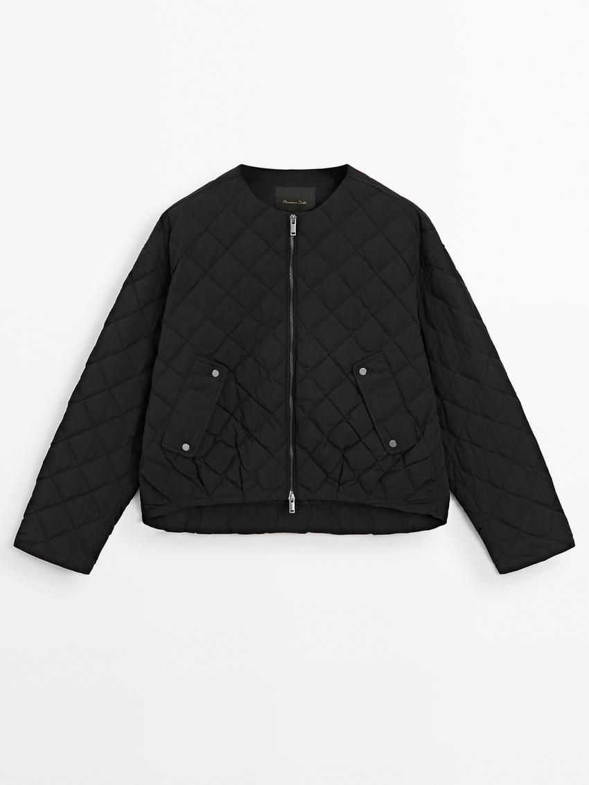 Massimo Dutti Diamond Women Quilted Jacket Black | US-WT3791805