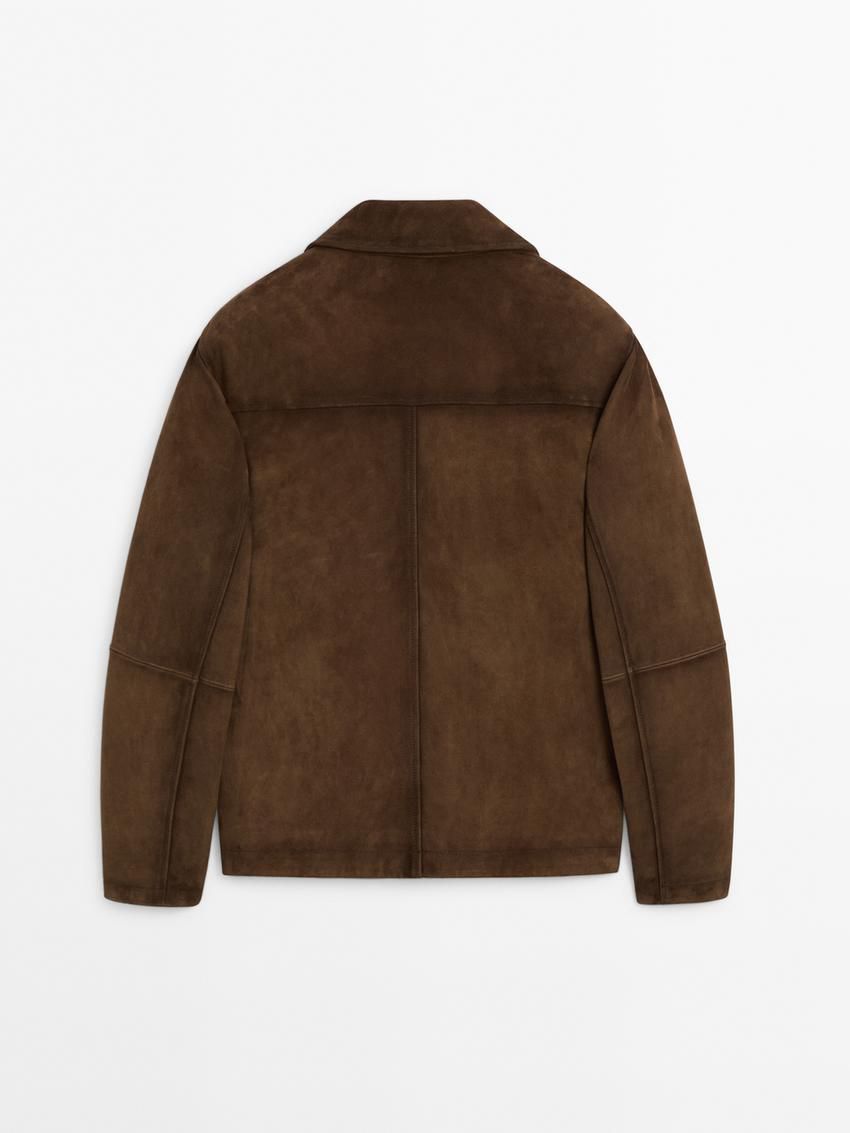 Massimo Dutti Distressed Effect Suede Overshirt Men Leather Jacket Dark Brown | US-RD3950741