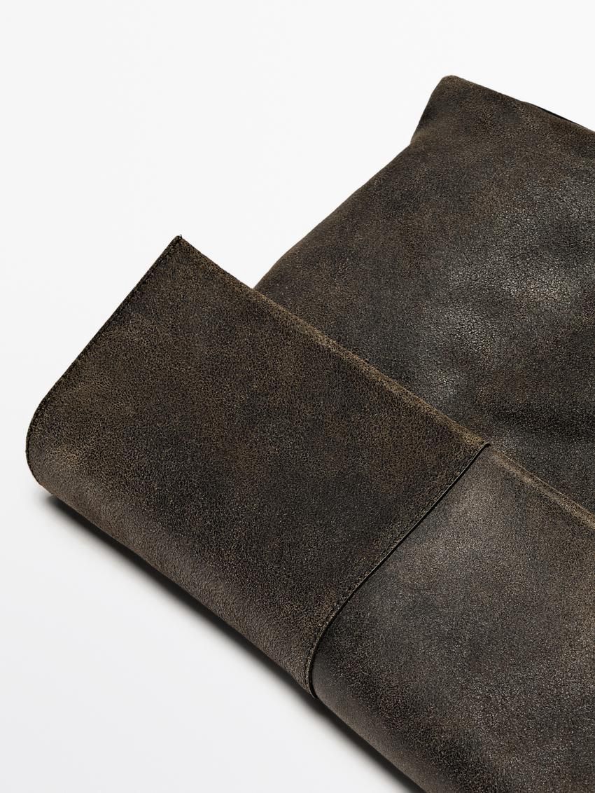 Massimo Dutti Distressed Nappa Leather Flap Women Crossbody Bag Dark Brown | US-JS0428357
