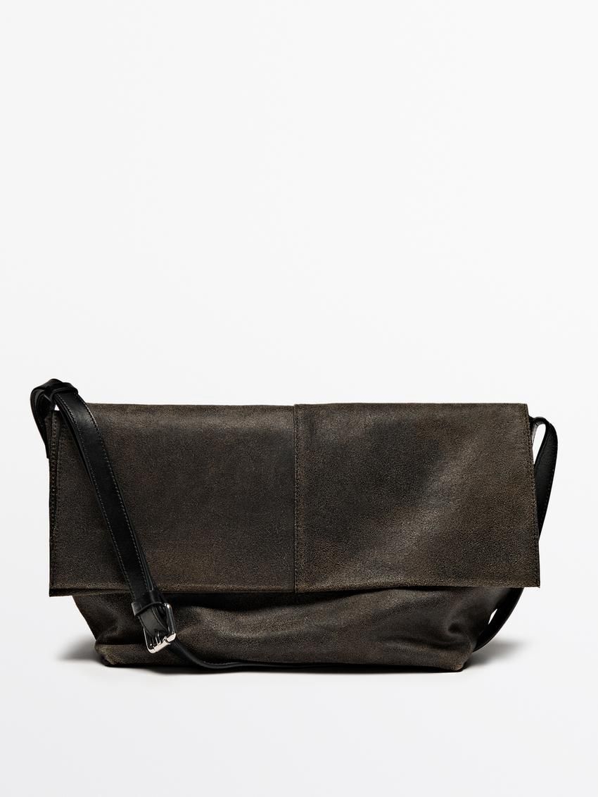 Massimo Dutti Distressed Nappa Leather Flap Women Crossbody Bag Dark Brown | US-JS0428357