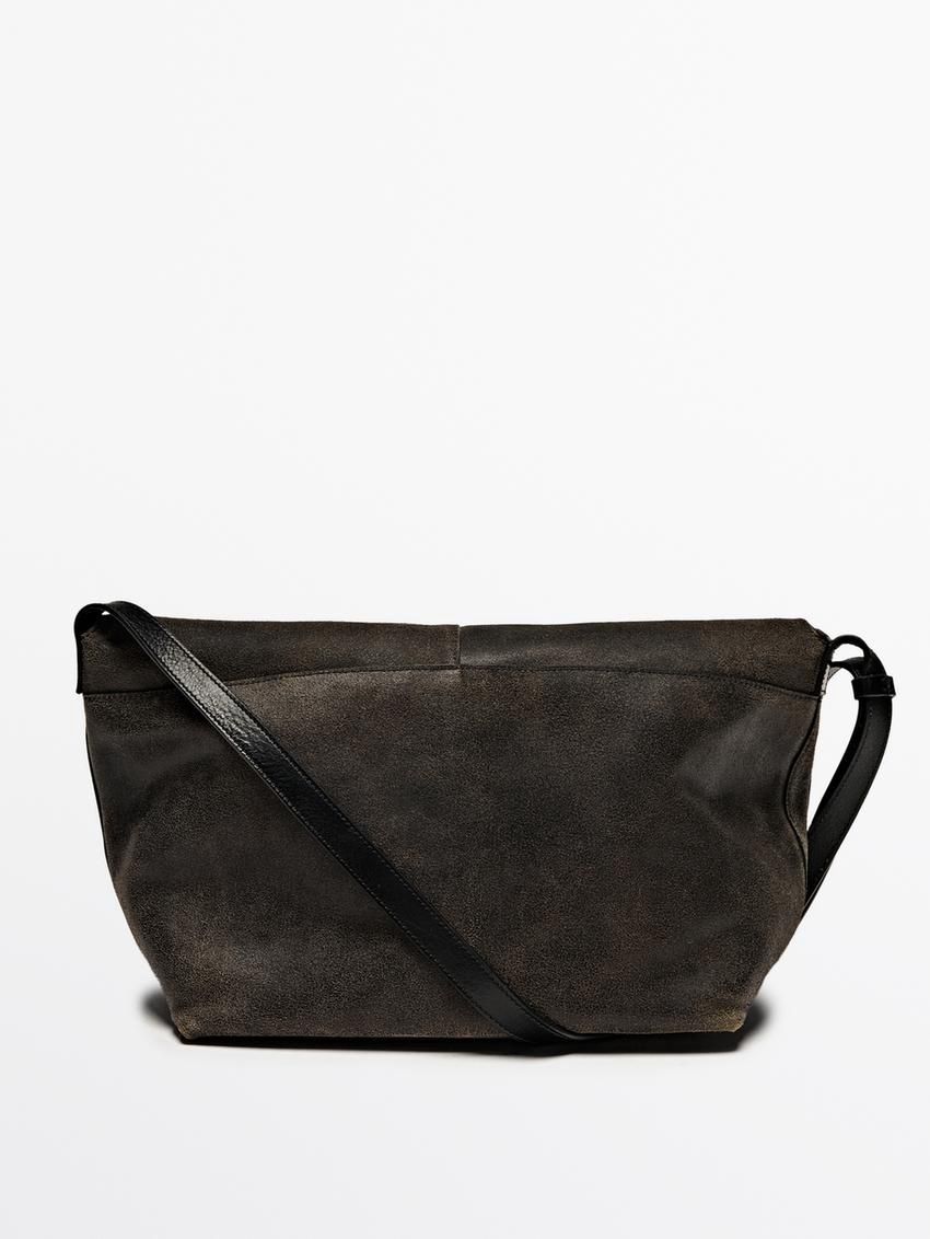 Massimo Dutti Distressed Nappa Leather Flap Women Crossbody Bag Dark Brown | US-JS0428357