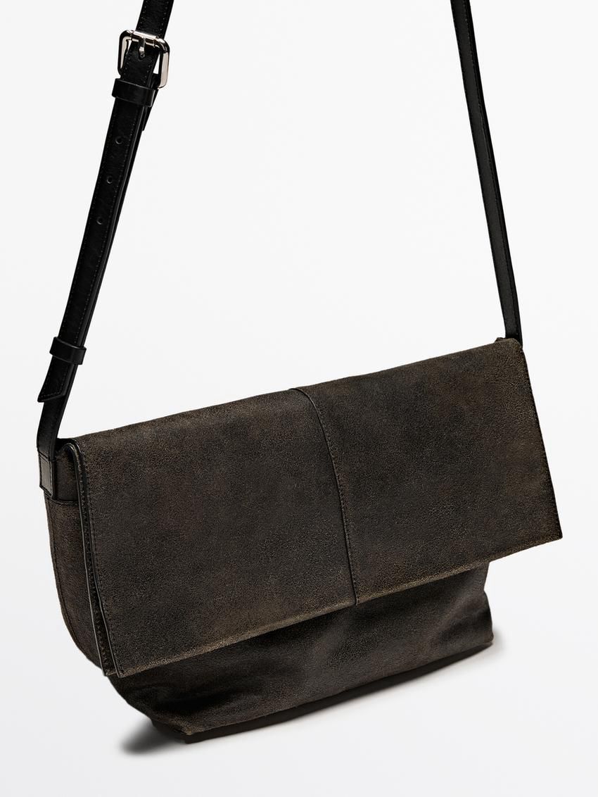 Massimo Dutti Distressed Nappa Leather Flap Women Crossbody Bag Dark Brown | US-JS0428357