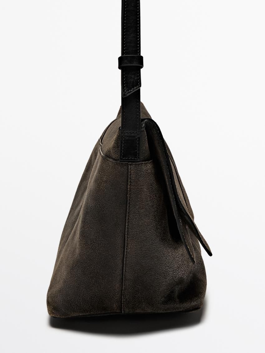 Massimo Dutti Distressed Nappa Leather Flap Women Crossbody Bag Dark Brown | US-JS0428357