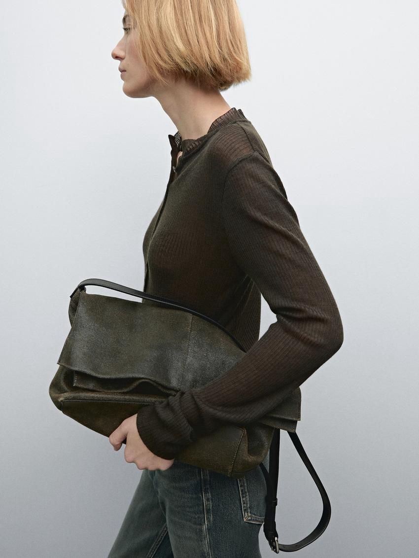 Massimo Dutti Distressed Nappa Leather Flap Women Crossbody Bag Dark Brown | US-JS0428357