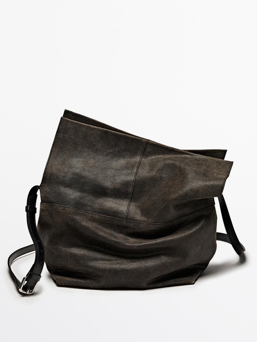 Massimo Dutti Distressed Nappa Leather Flap Women Crossbody Bag Dark Brown | US-JS0428357
