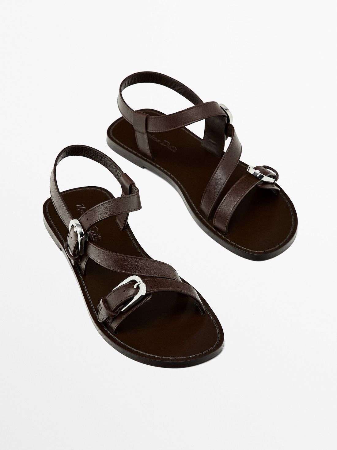 Massimo Dutti Double Buckle Women Flat Sandals Dark Brown | US-HY4036928