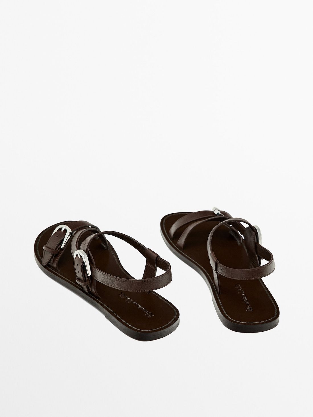 Massimo Dutti Double Buckle Women Flat Sandals Dark Brown | US-HY4036928