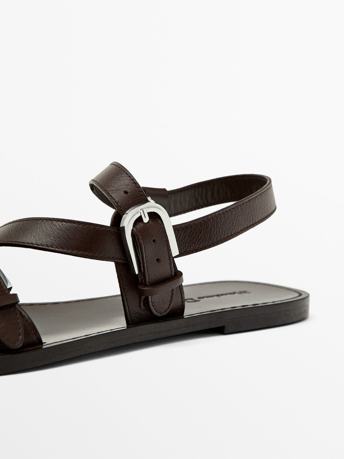 Massimo Dutti Double Buckle Women Flat Sandals Dark Brown | US-HY4036928