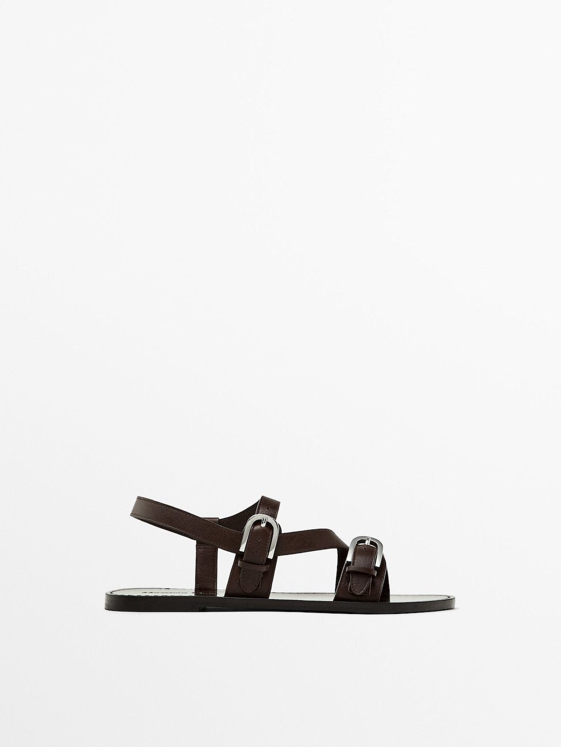 Massimo Dutti Double Buckle Women Flat Sandals Dark Brown | US-HY4036928