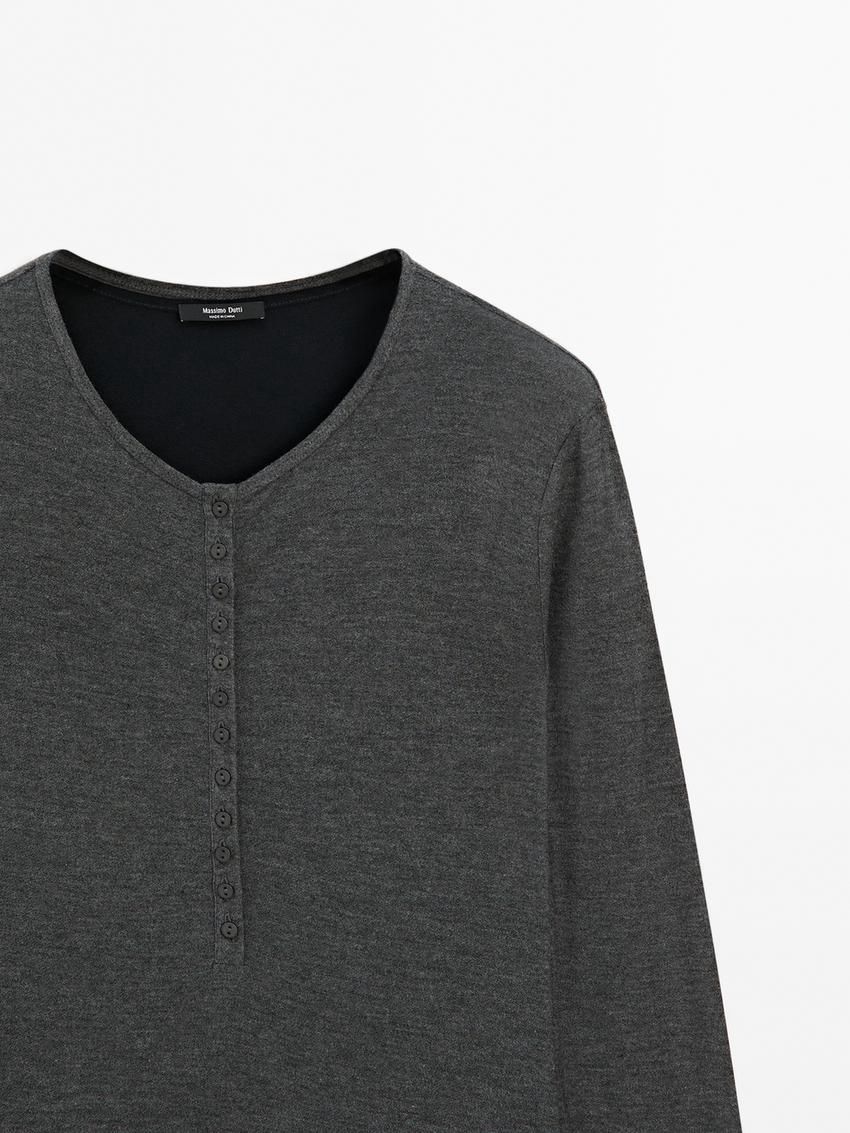 Massimo Dutti Double Buttoned Detail Women T-Shirt Dark Grey | US-MO3048597