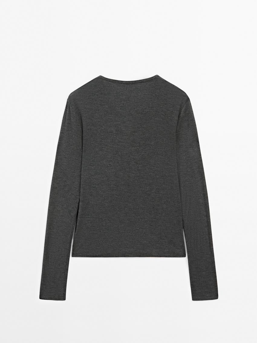 Massimo Dutti Double Buttoned Detail Women T-Shirt Dark Grey | US-MO3048597