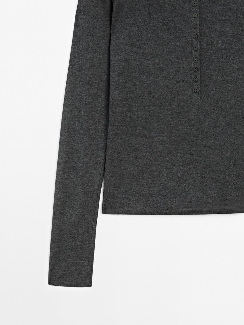 Massimo Dutti Double Buttoned Detail Women T-Shirt Dark Grey | US-MO3048597