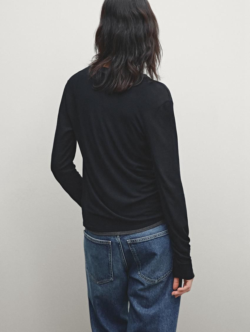 Massimo Dutti Double Buttoned Detail Women T-Shirt Black | US-BU6931750