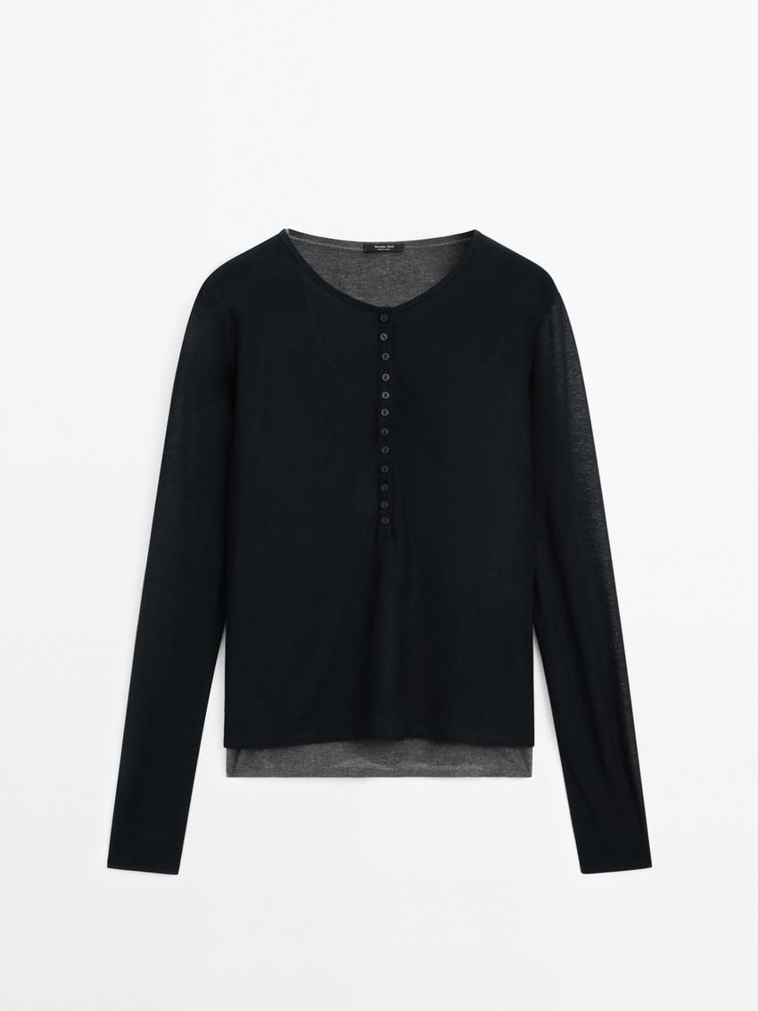Massimo Dutti Double Buttoned Detail Women T-Shirt Black | US-BU6931750