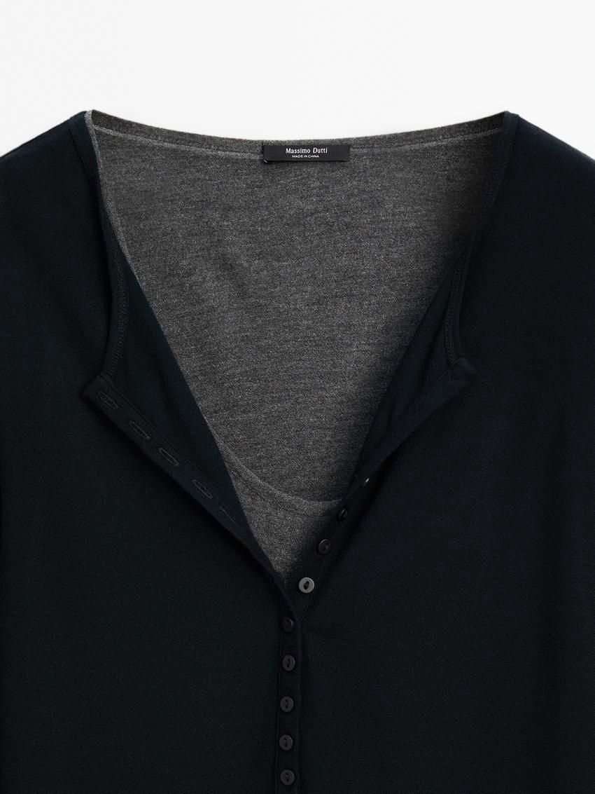 Massimo Dutti Double Buttoned Detail Women T-Shirt Black | US-BU6931750