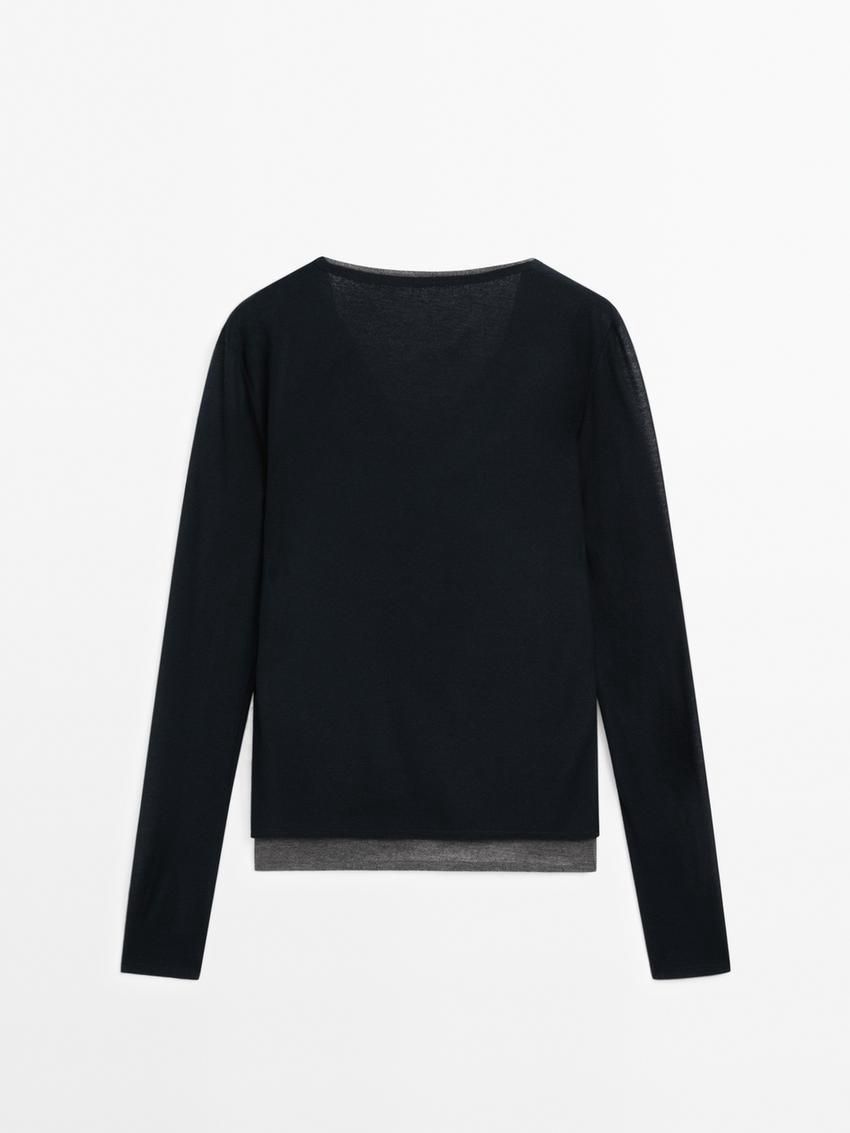 Massimo Dutti Double Buttoned Detail Women T-Shirt Black | US-BU6931750