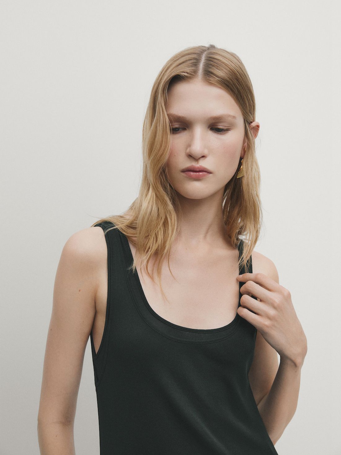 Massimo Dutti Double Fabric Midi With Straps Women Dress Dark Green | US-NH4591820