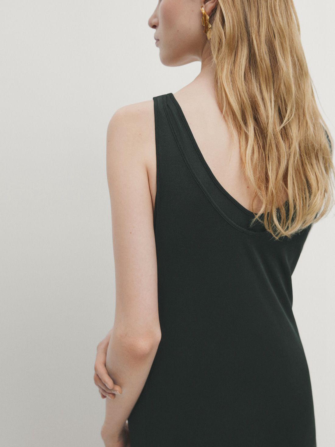 Massimo Dutti Double Fabric Midi With Straps Women Dress Dark Green | US-NH4591820
