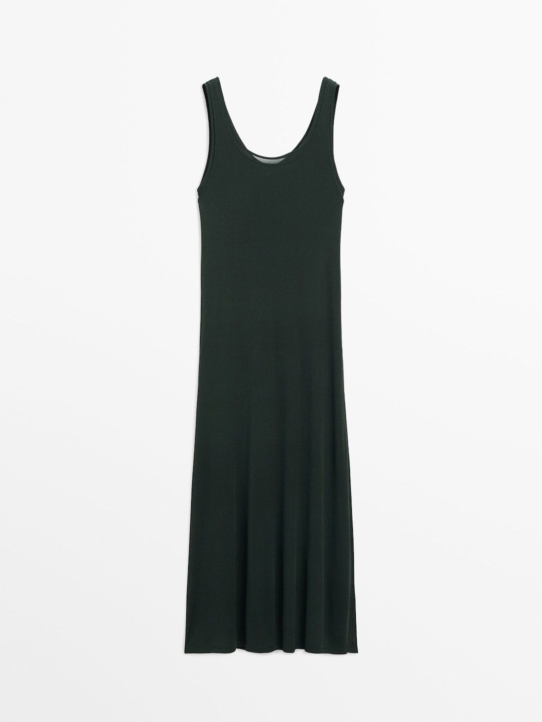 Massimo Dutti Double Fabric Midi With Straps Women Dress Dark Green | US-NH4591820