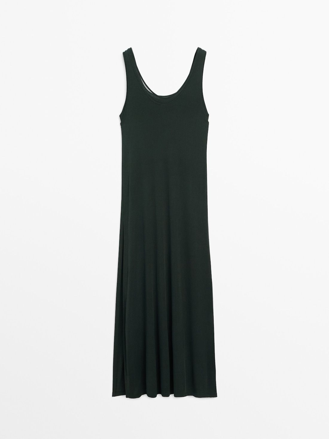 Massimo Dutti Double Fabric Midi With Straps Women Dress Dark Green | US-NH4591820