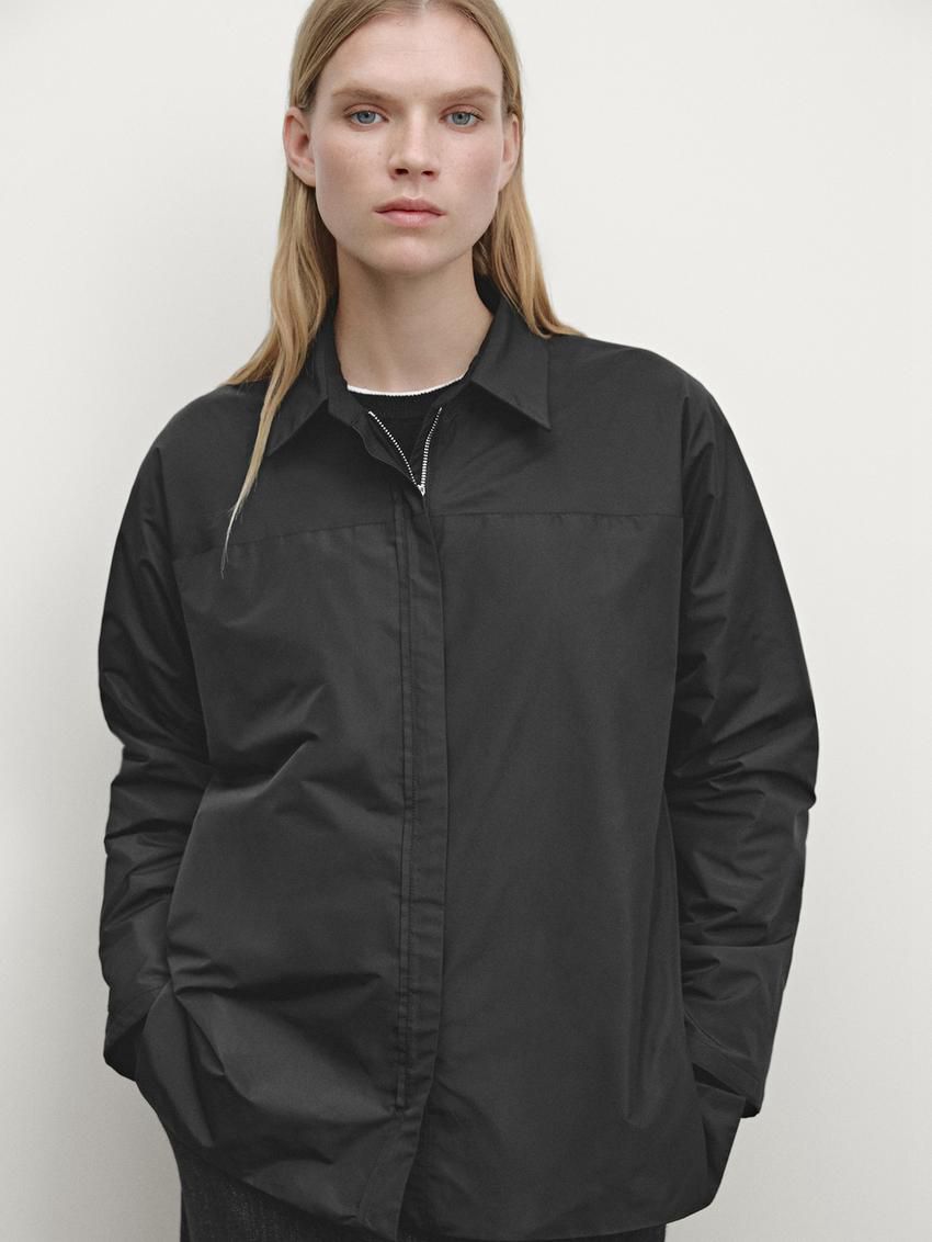 Massimo Dutti Double Technical Fabric Women Jacket Black | US-WE0321649