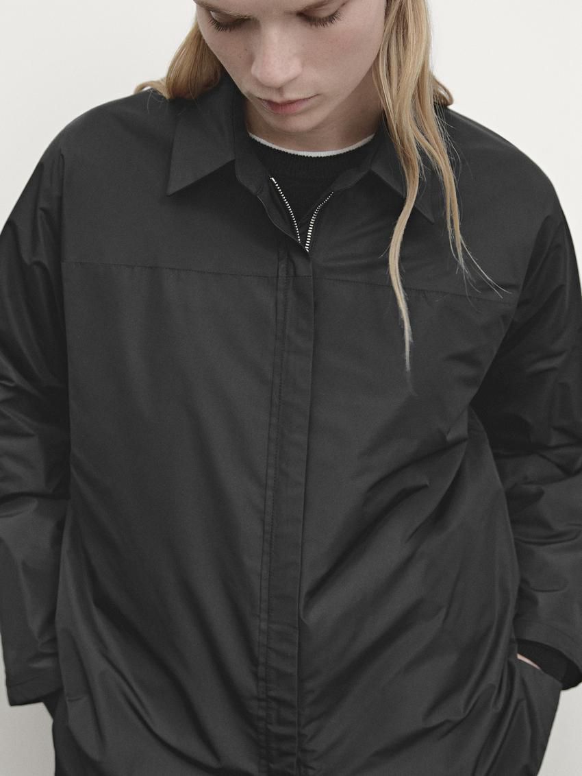 Massimo Dutti Double Technical Fabric Women Jacket Black | US-WE0321649
