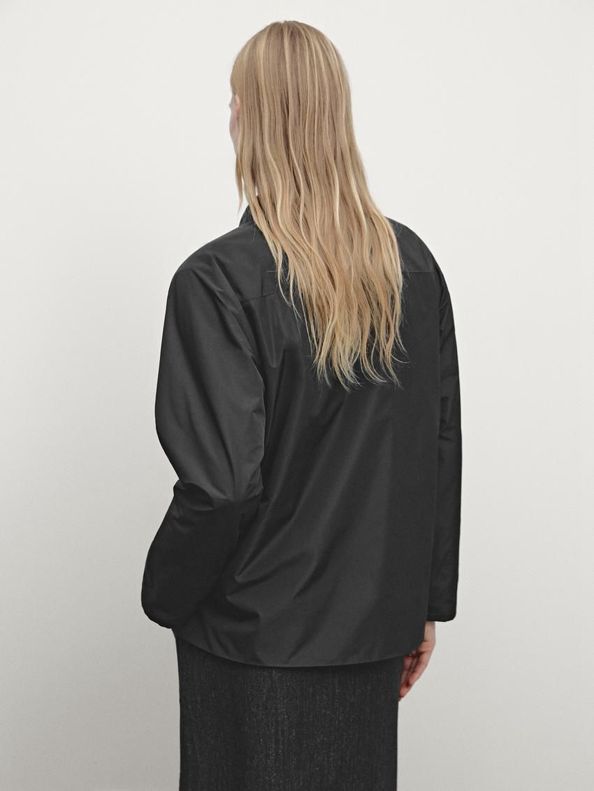 Massimo Dutti Double Technical Fabric Women Jacket Black | US-WE0321649