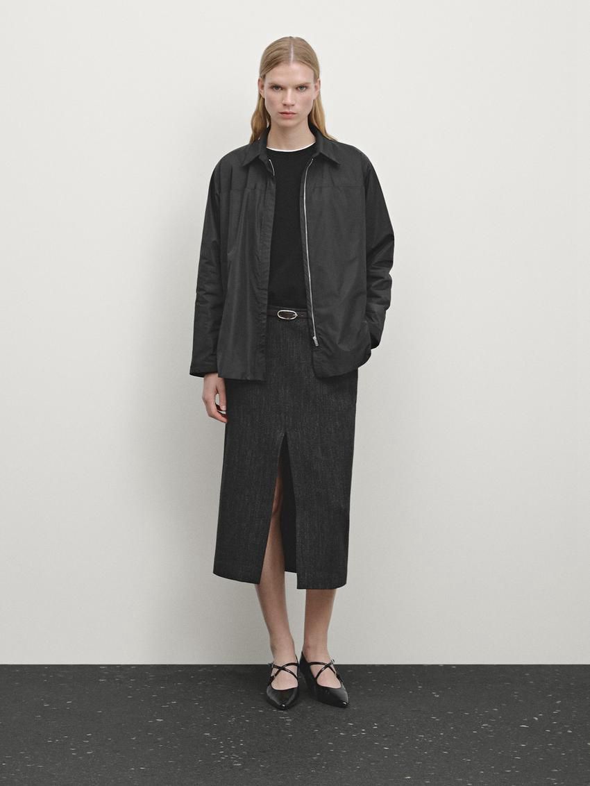 Massimo Dutti Double Technical Fabric Women Jacket Black | US-WE0321649