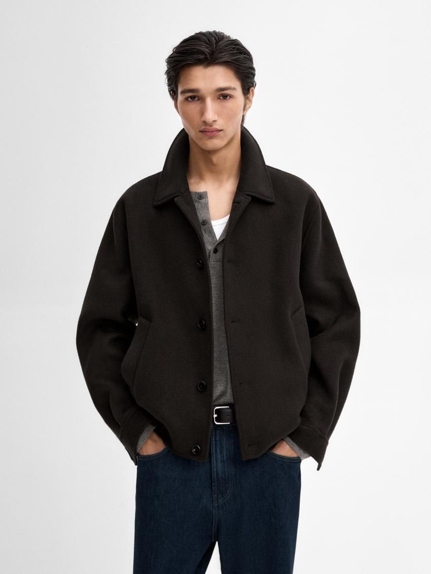 Massimo Dutti Double Wool Blend Bomber Men Jacket Dark Brown | US-RG5978326