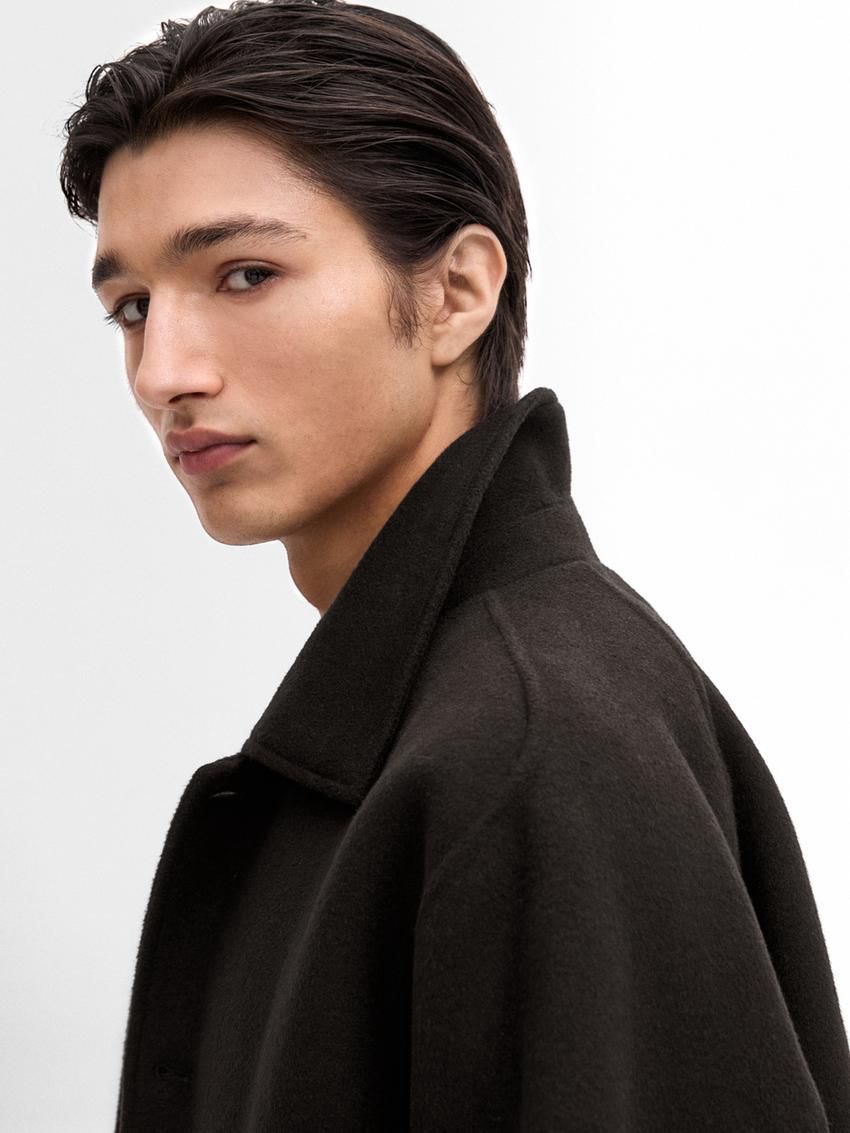Massimo Dutti Double Wool Blend Bomber Men Jacket Dark Brown | US-RG5978326