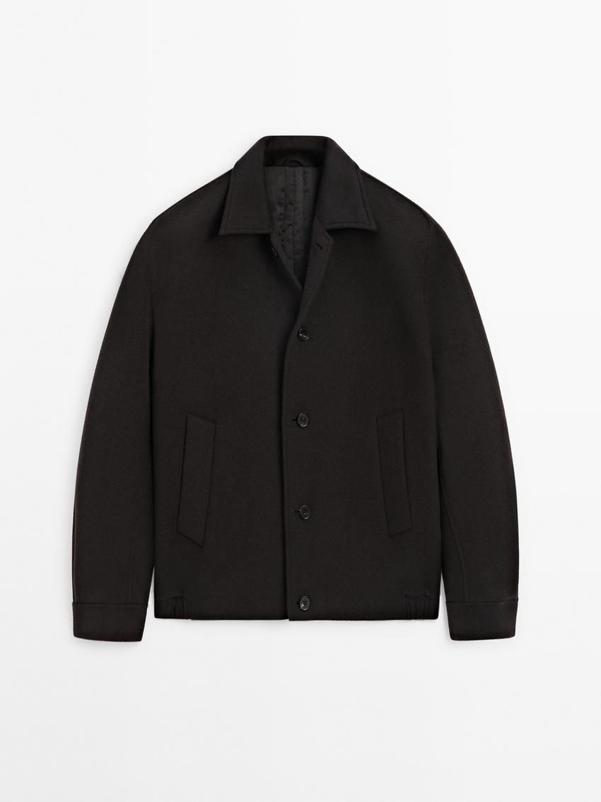 Massimo Dutti Double Wool Blend Bomber Men Jacket Dark Brown | US-RG5978326