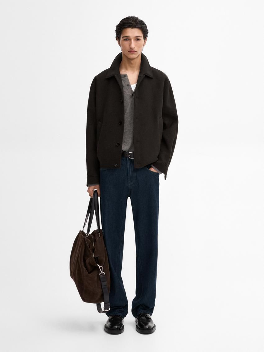 Massimo Dutti Double Wool Blend Bomber Men Jacket Dark Brown | US-RG5978326