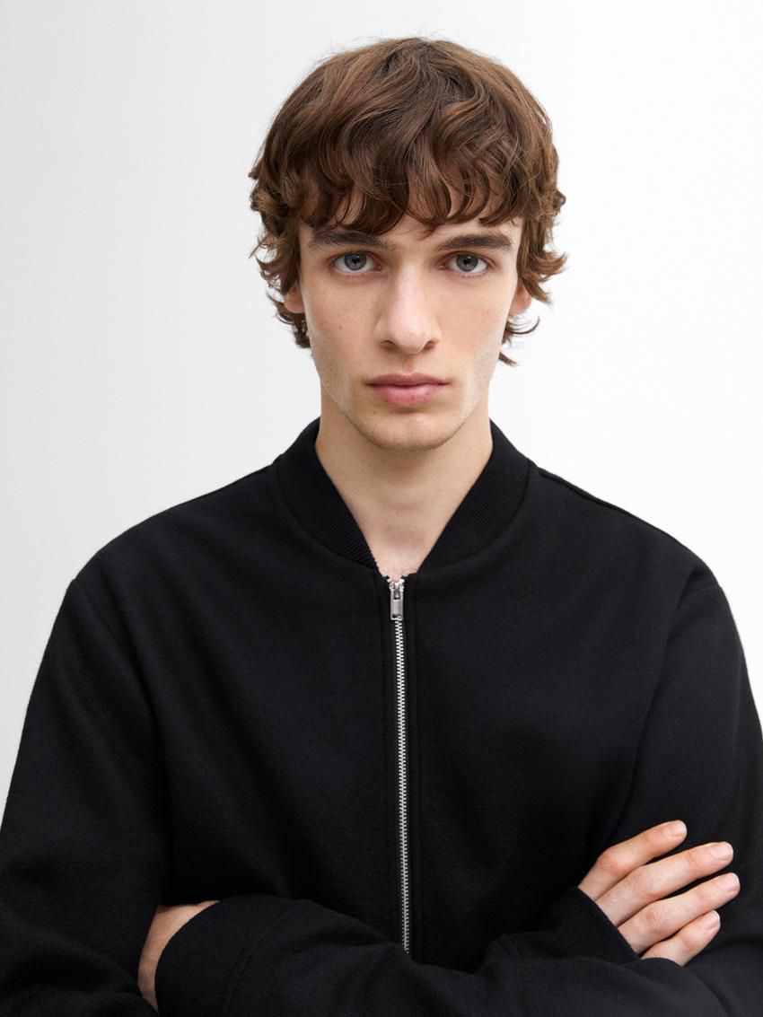 Massimo Dutti Double Wool Blend Men Bomber Jacket Black | US-SA0256137