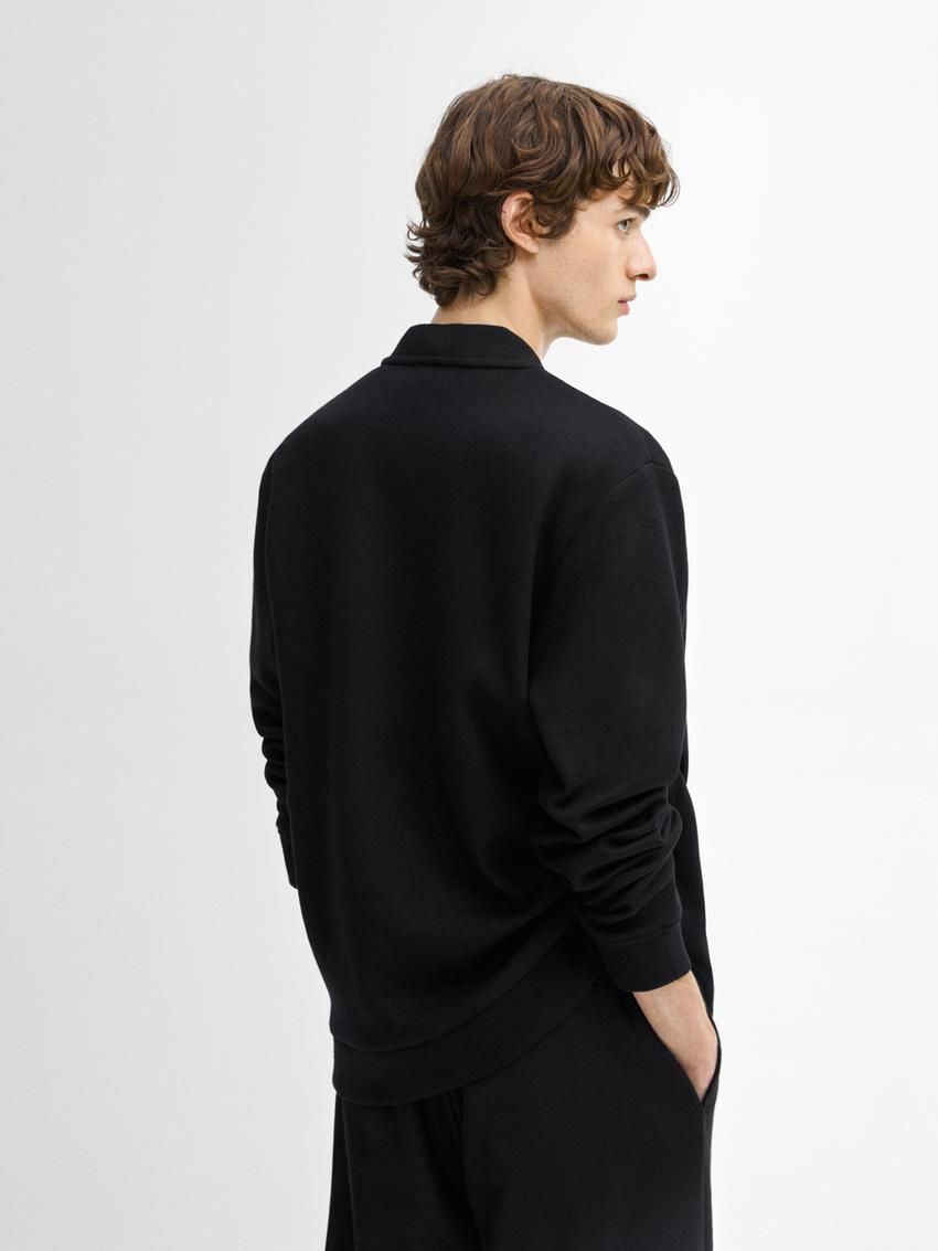 Massimo Dutti Double Wool Blend Men Bomber Jacket Black | US-SA0256137