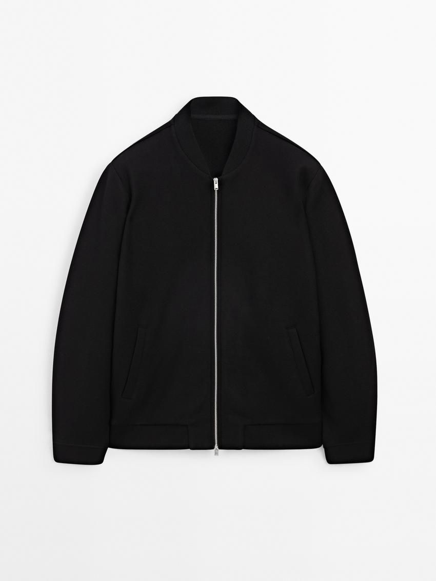 Massimo Dutti Double Wool Blend Men Bomber Jacket Black | US-SA0256137