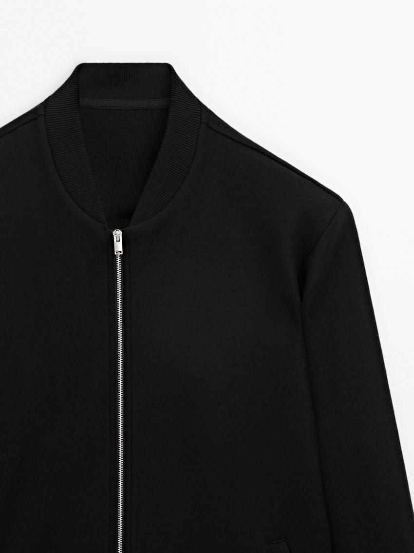 Massimo Dutti Double Wool Blend Men Bomber Jacket Black | US-SA0256137