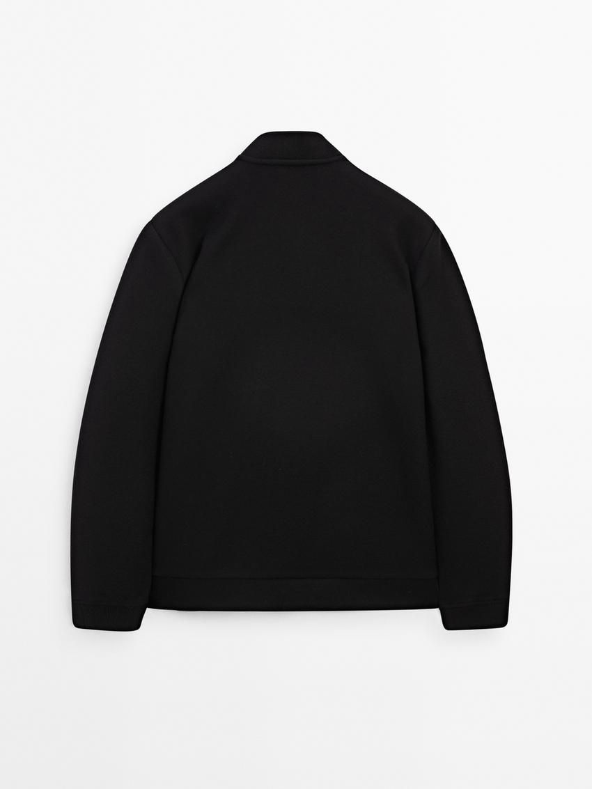 Massimo Dutti Double Wool Blend Men Bomber Jacket Black | US-SA0256137