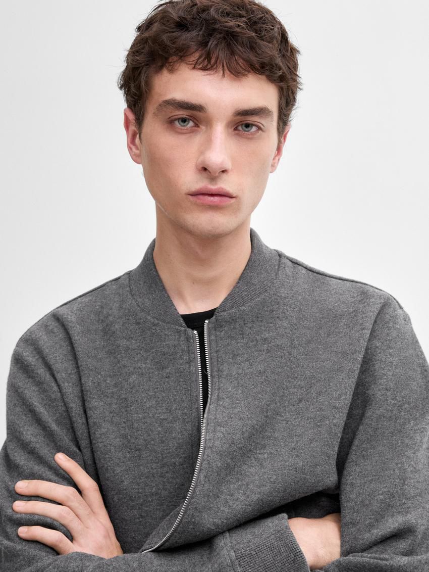 Massimo Dutti Double Wool Blend Men Bomber Jacket Grey | US-QY3678051