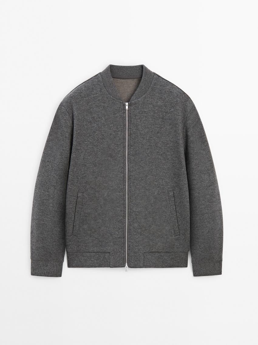 Massimo Dutti Double Wool Blend Men Bomber Jacket Grey | US-QY3678051