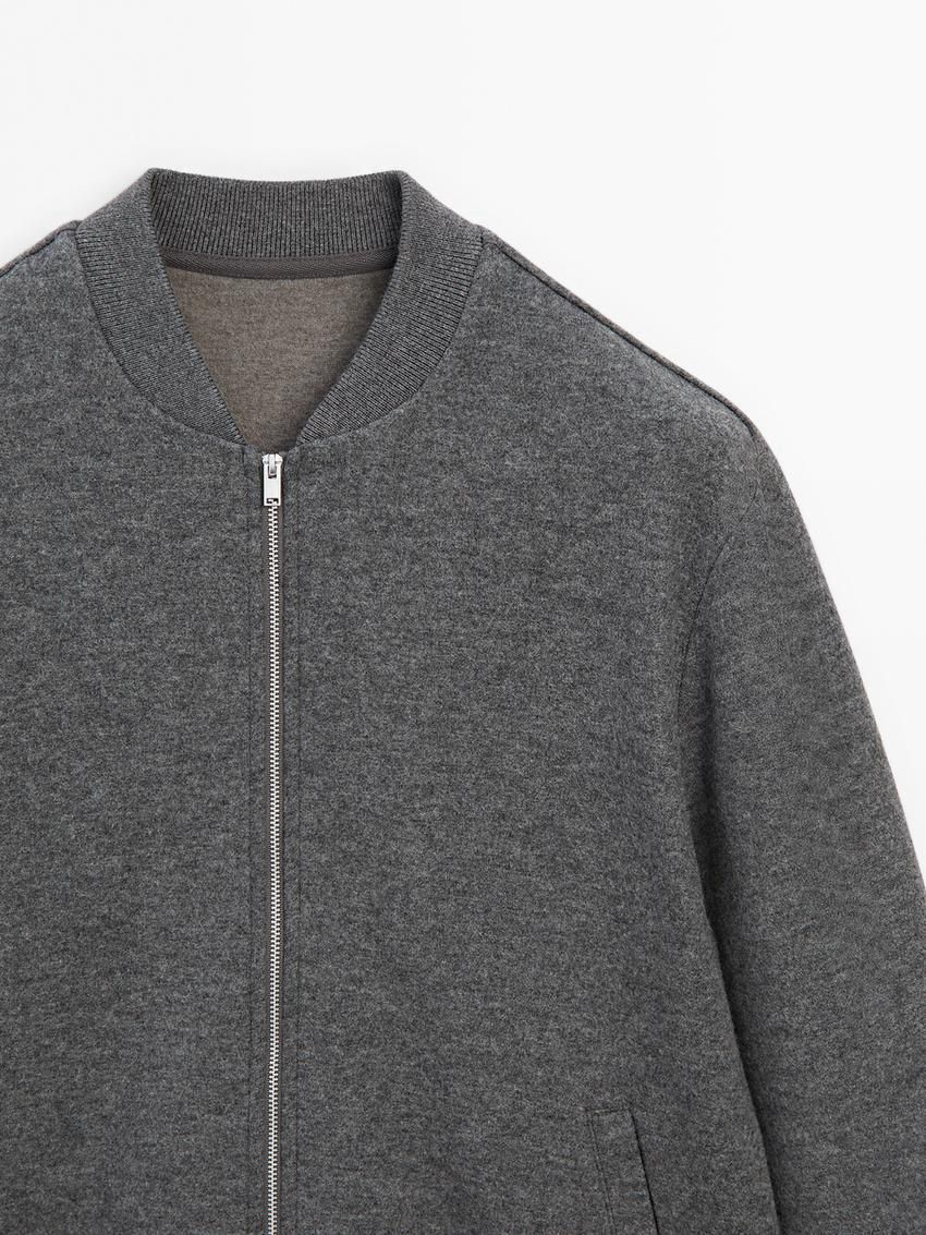 Massimo Dutti Double Wool Blend Men Bomber Jacket Grey | US-QY3678051
