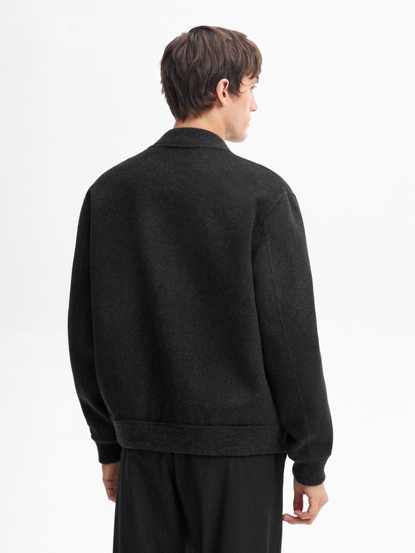 Massimo Dutti Double Wool Blend Men Bomber Jacket Dark Grey | US-HN0197834